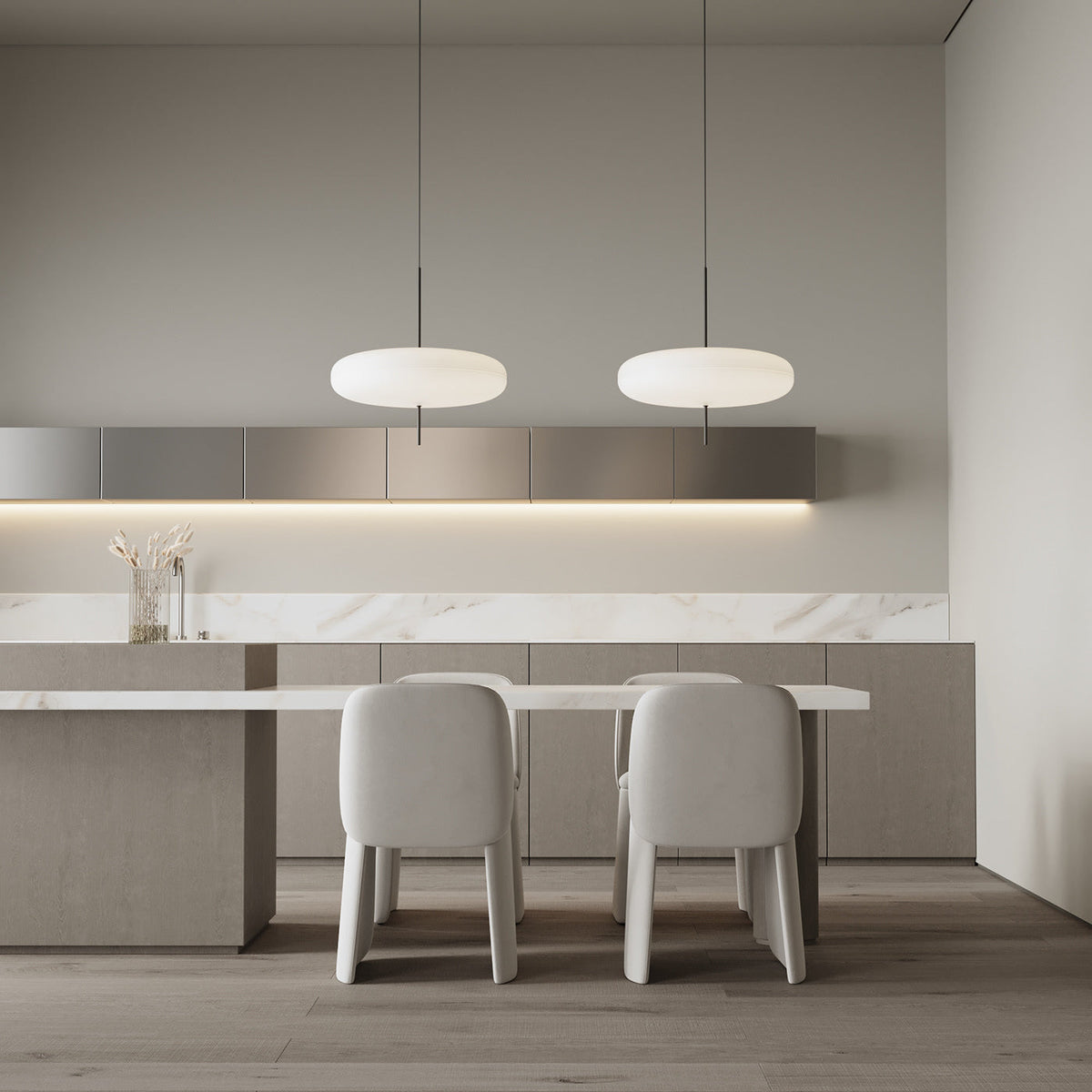 Decken-Pendelleuchte, weißer Polymerschirm, höhenverstellbar, modern, für Esszimmer, Küche, Wohnzimmer, Hängeleuchte, E26/E27-Fassung, 30 cm | Thomler