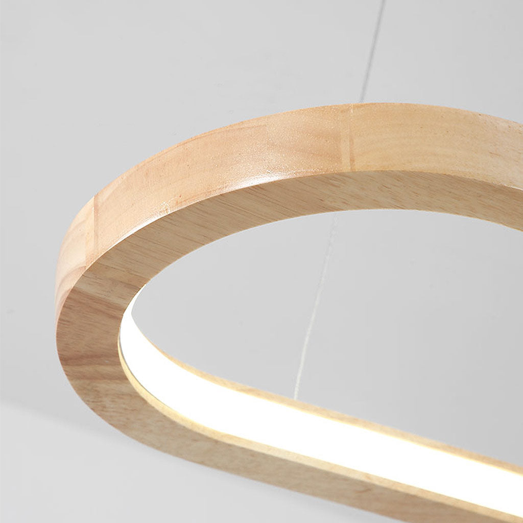 Wood Linear LED Pendant Light 35 in Dimmable Adjustable Dining Table Kitchen Island Fixture Natural Finish Bar Counter Lighting Modern Scand | Thomler