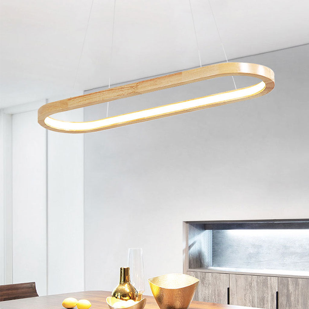 Wood Linear LED Pendant Light 35 in Dimmable Adjustable Dining Table Kitchen Island Fixture Natural Finish Bar Counter Lighting Modern Scand | Thomler