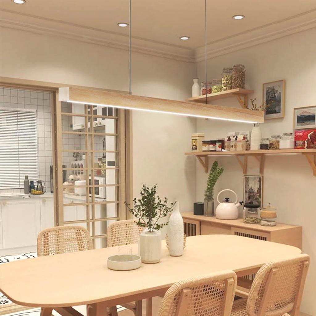 Linear Wood Ceiling Light for Island & Desk | Adjustable LED Bar Fixture in Natural or Walnut Finish | Minimalist Overhead Task Lighting for | Thomler