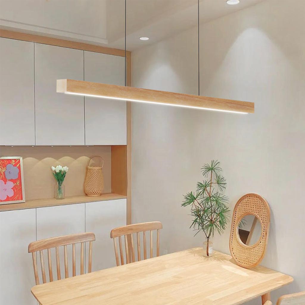 Linear Wood Ceiling Light for Island & Desk | Adjustable LED Bar Fixture in Natural or Walnut Finish | Minimalist Overhead Task Lighting for | Thomler