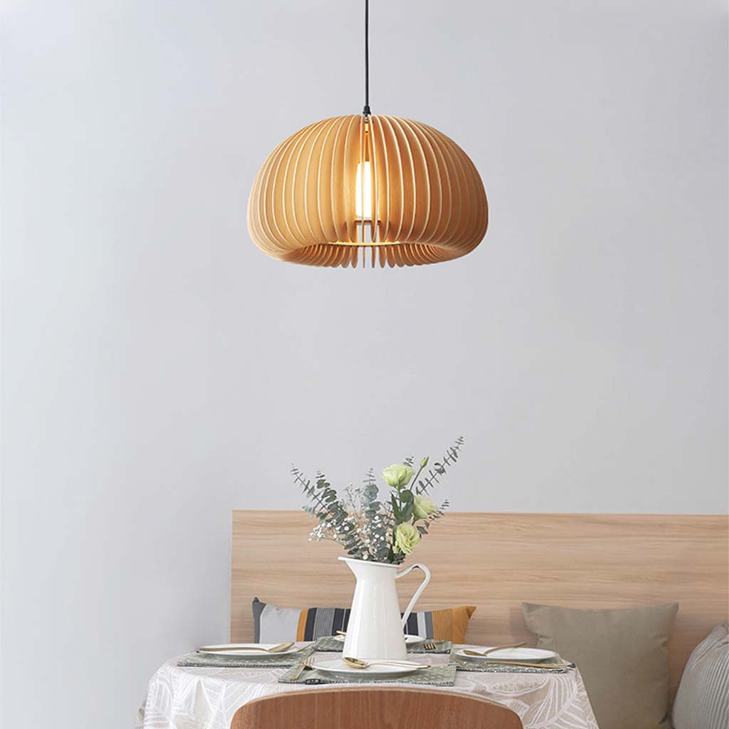 Wooden Ceiling Lamp Natural Finish 14 Inch Hanging Light for Dining Tables Kitchen Islands Living Areas Adjustable Color Temperature E26 Bas | Thomler