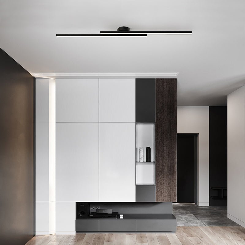 Flush Mount LED Overhead Light | Black Aluminum Linear Low-Profile Fixture for Bedrooms, Entryways & Compact Spaces | Modern Minimalist Desi | Thomler