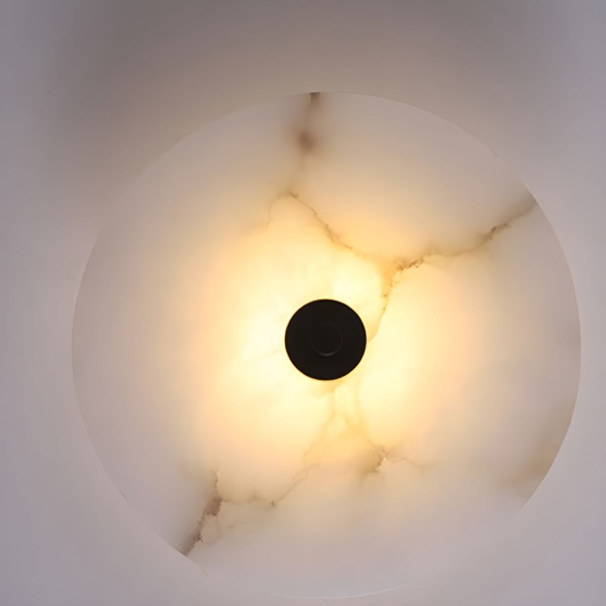 Round Alabaster Sconce LED Warm Glow Indoor Natural Stone Circle Fixture Iron Frame Bedroom Hallway Living Room Ambient Lighting 12.6 Inch | Thomler