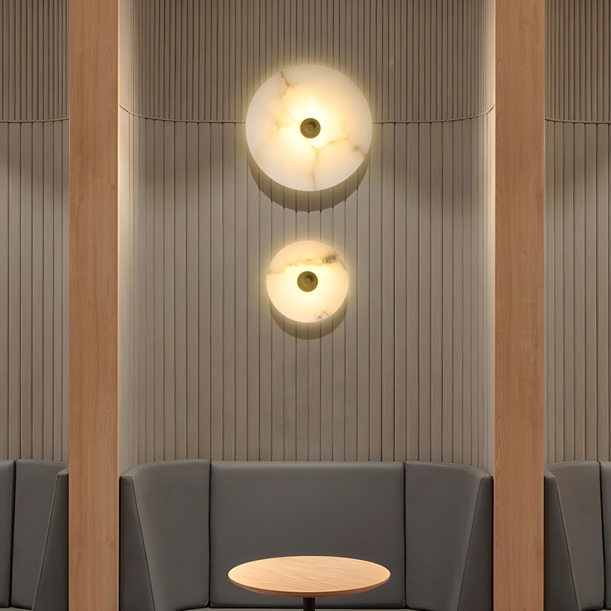 Round Alabaster Sconce LED Warm Glow Indoor Natural Stone Circle Fixture Iron Frame Bedroom Hallway Living Room Ambient Lighting 12.6 Inch | Thomler