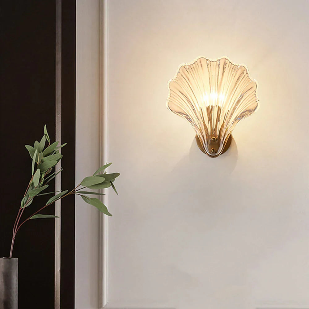 Muschel-Wandleuchte Gold 20 cm Schlafzimmer Flur Badezimmer LED-Wandlampe Küstendekor Ambientebeleuchtung Moderner Luxus Metallhalterung E14 | Thomler