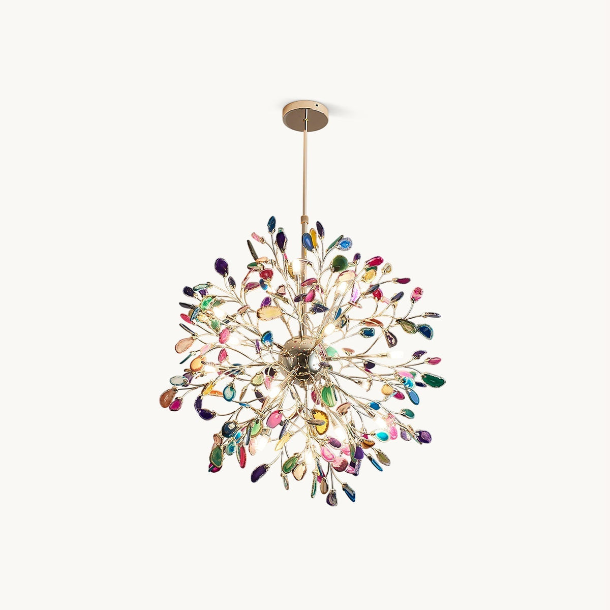 Agaten takken kroonluchter 23-inch goudkleurige afwerking met meerdere verstelbare G4-armaturen voor eetkamer woonkamer statement verlichting veelkleurig Natura | Thomler