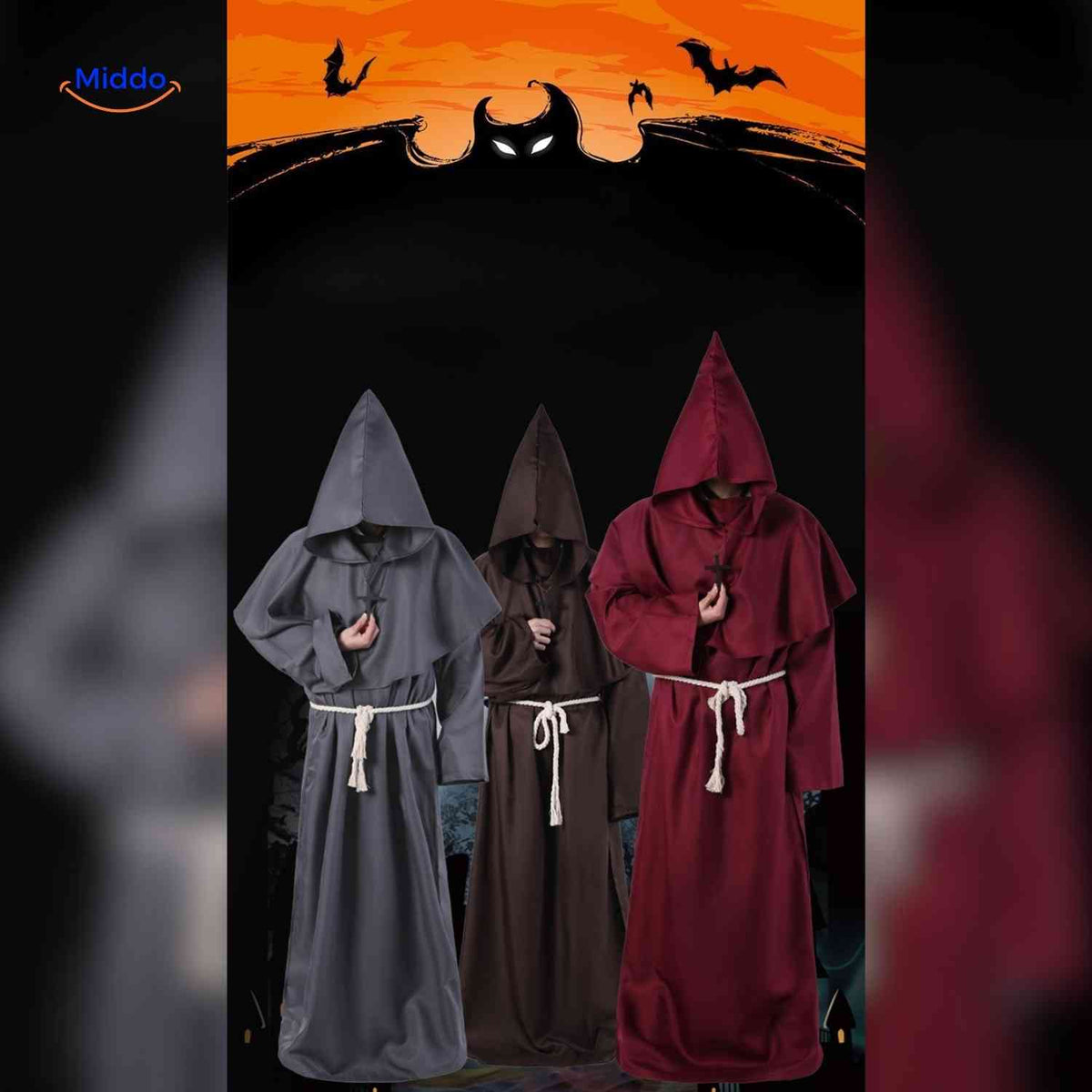 Hooded Monk Robe Costume – Medieval Style Cosplay Outfit for Halloween, Cosplay & Theater