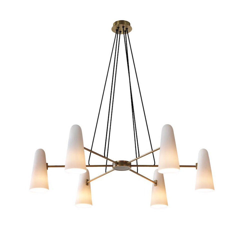 Plafondlamp met matglazen bollen in metalen frame voor eet- of woonkamer, 6 tot 8 armen, uitschuifbaar snoer | Thomler