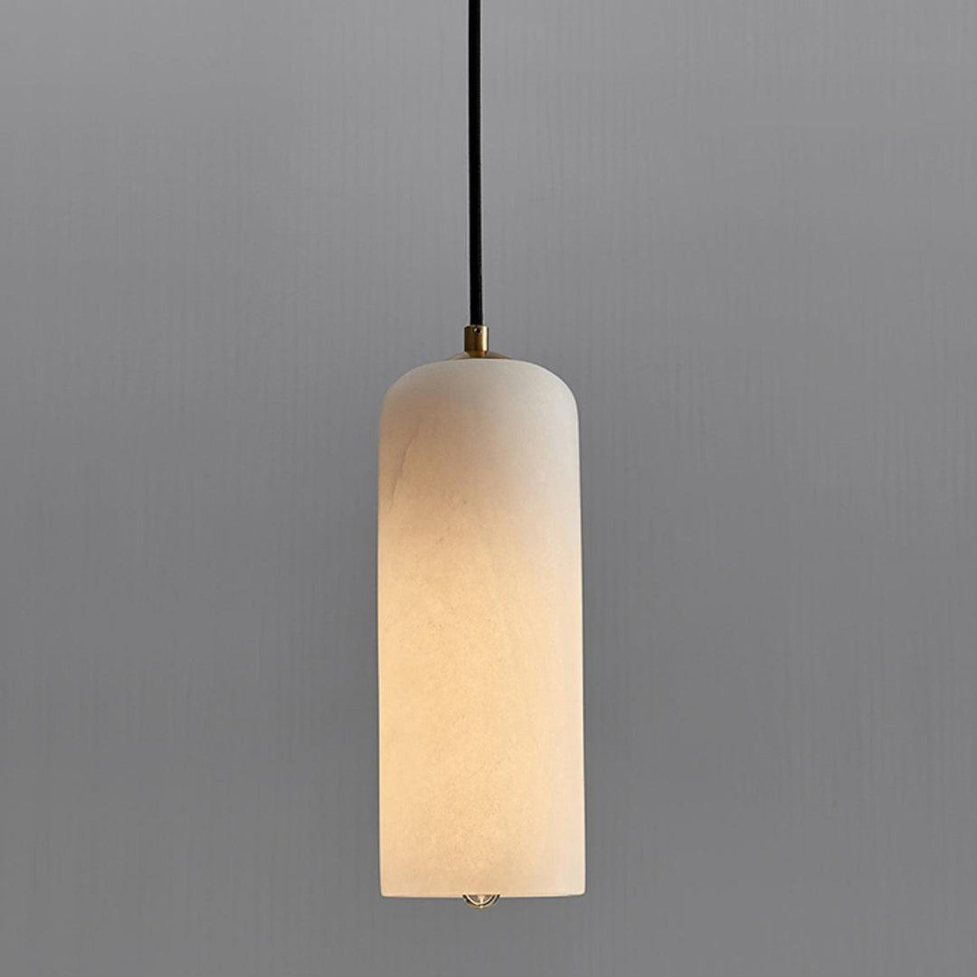 Alabaster Stone Hanging Lamp 10 in Tall White Shade Brass Accent Minimal Pendant for Islands Dining Tables Bedrooms Entryways | Thomler