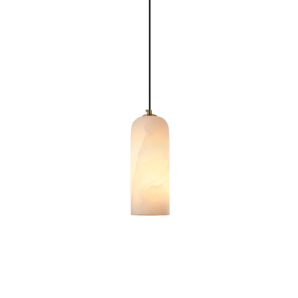 Alabaster Stone Hanging Lamp 10 in Tall White Shade Brass Accent Minimal Pendant for Islands Dining Tables Bedrooms Entryways | Thomler