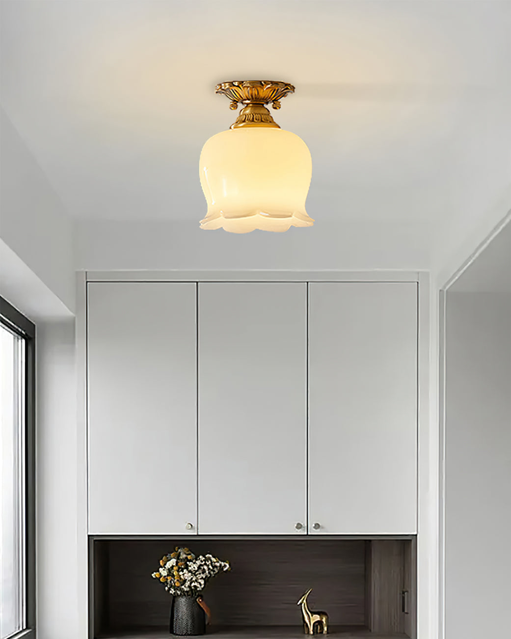 Compact Resin & Brass Flush Mount Ceiling Fixture 6 in Diameter Ambient Room Light E26 Base Bedroom Living Room Dining Kitchen Hallway Entry | Thomler