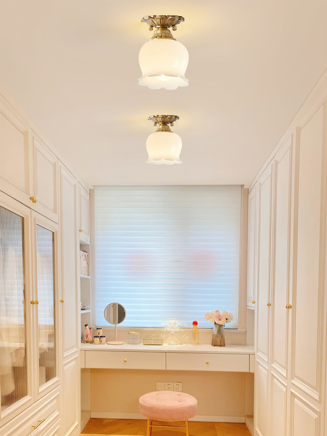 Compact Resin & Brass Flush Mount Ceiling Fixture 6 in Diameter Ambient Room Light E26 Base Bedroom Living Room Dining Kitchen Hallway Entry | Thomler