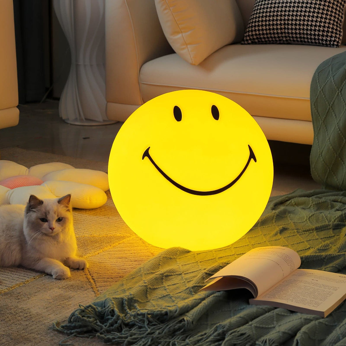 Cheerful Glow Night Light for Kids | 9 in Polypropylene LED Desk Lamp Yellow USB Rechargeable Bedside Reading Light Playroom Decor Nursery A | Thomler
