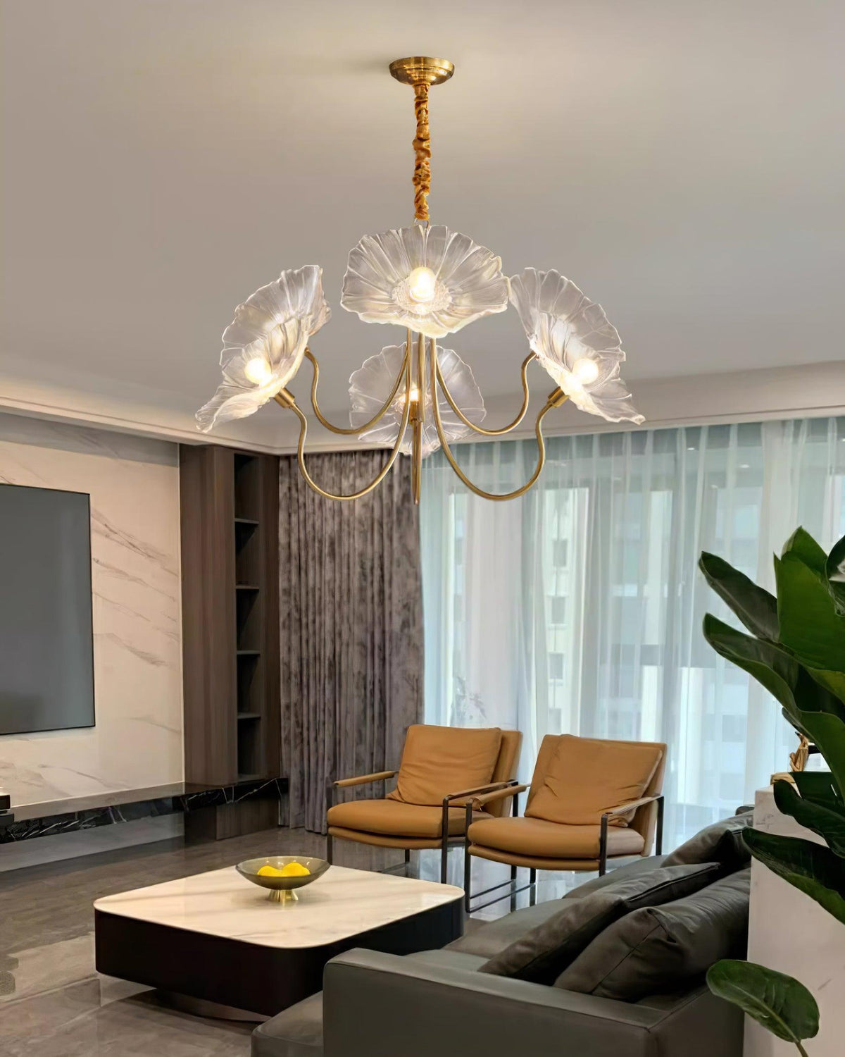 Hanglamp van mat glas met bloemdesign, 35 inch, meerarmig armatuur, helder roze goud, plafondverlichting voor eetkamer, woonkamer, hal, entree, modern in | Thomler