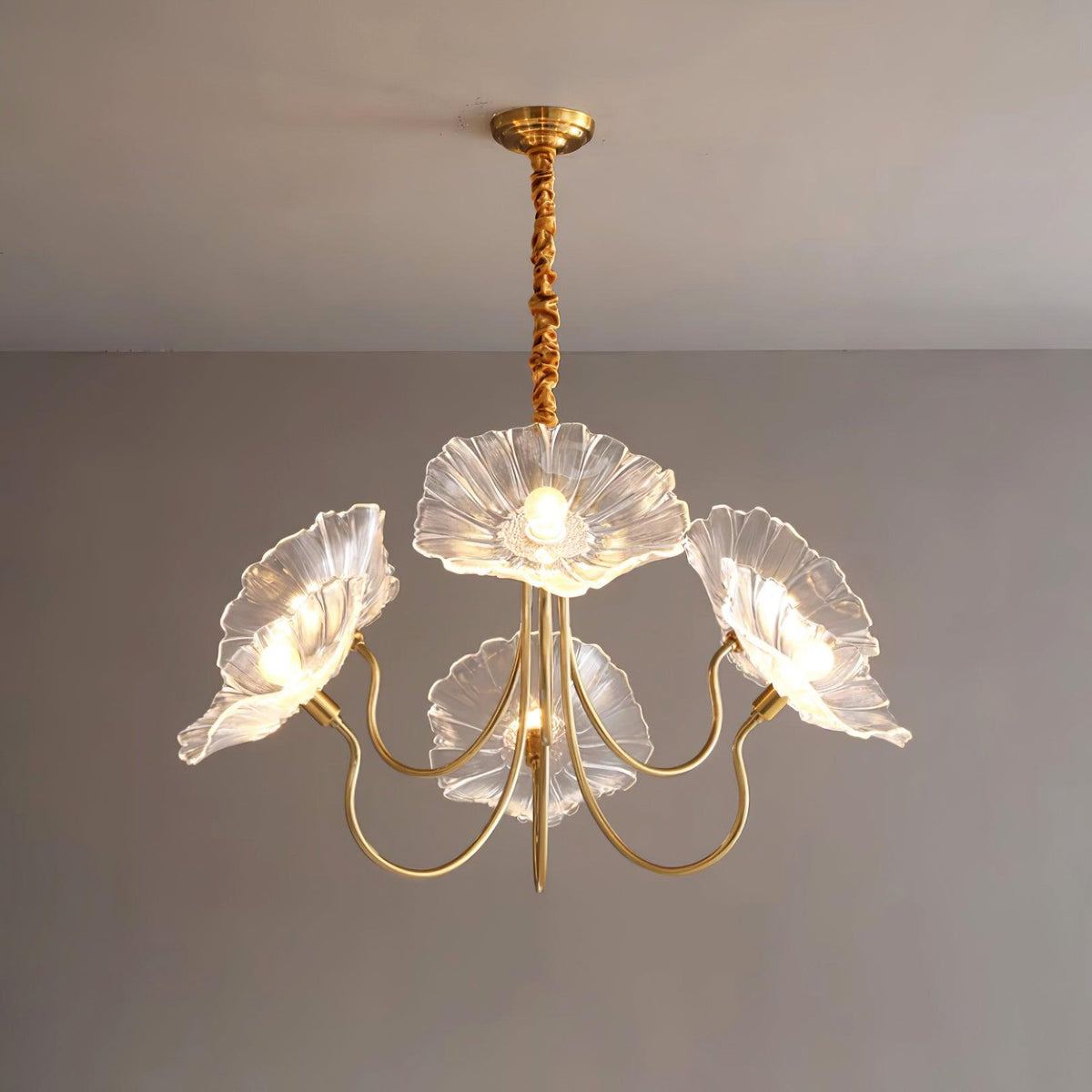 Hanglamp van mat glas met bloemdesign, 35 inch, meerarmig armatuur, helder roze goud, plafondverlichting voor eetkamer, woonkamer, hal, entree, modern in | Thomler