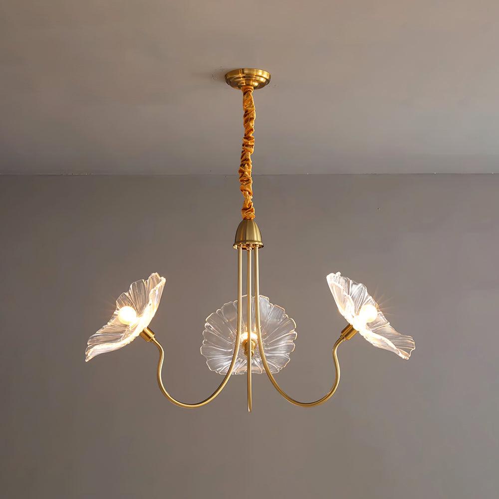 Hanglamp van mat glas met bloemdesign, 35 inch, meerarmig armatuur, helder roze goud, plafondverlichting voor eetkamer, woonkamer, hal, entree, modern in | Thomler