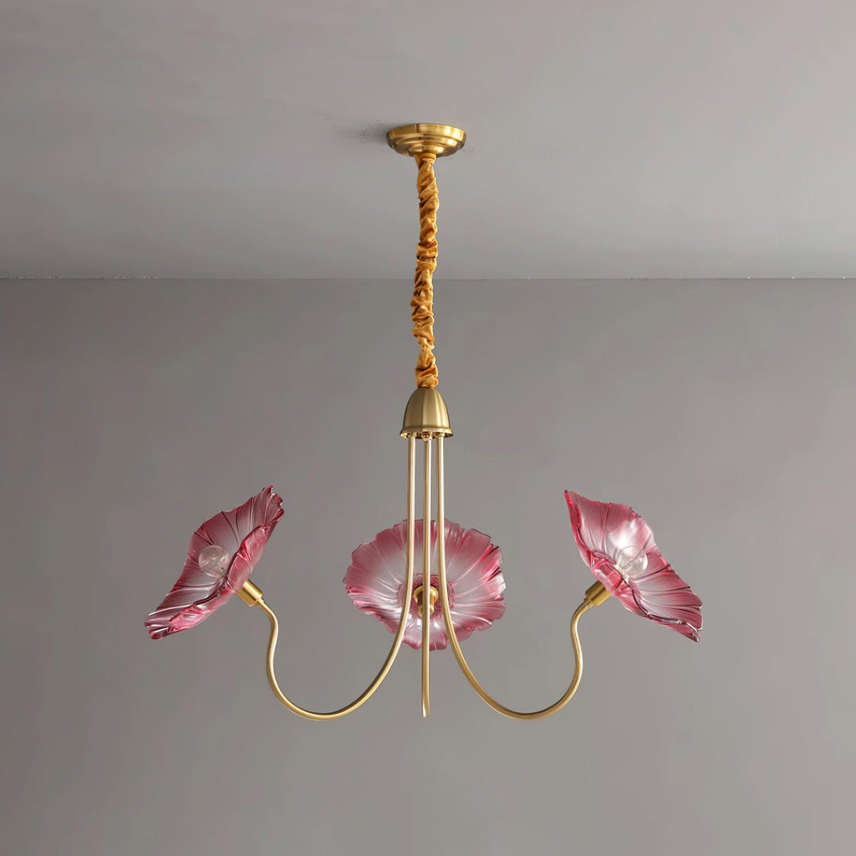 Hanglamp van mat glas met bloemdesign, 35 inch, meerarmig armatuur, helder roze goud, plafondverlichting voor eetkamer, woonkamer, hal, entree, modern in | Thomler