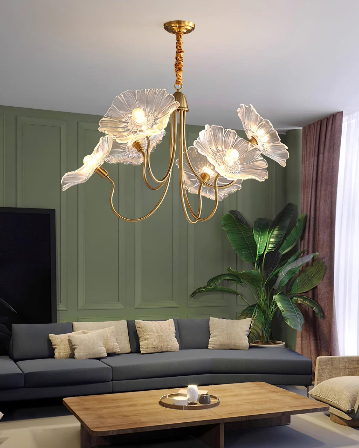 Hanglamp van mat glas met bloemdesign, 35 inch, meerarmig armatuur, helder roze goud, plafondverlichting voor eetkamer, woonkamer, hal, entree, modern in | Thomler
