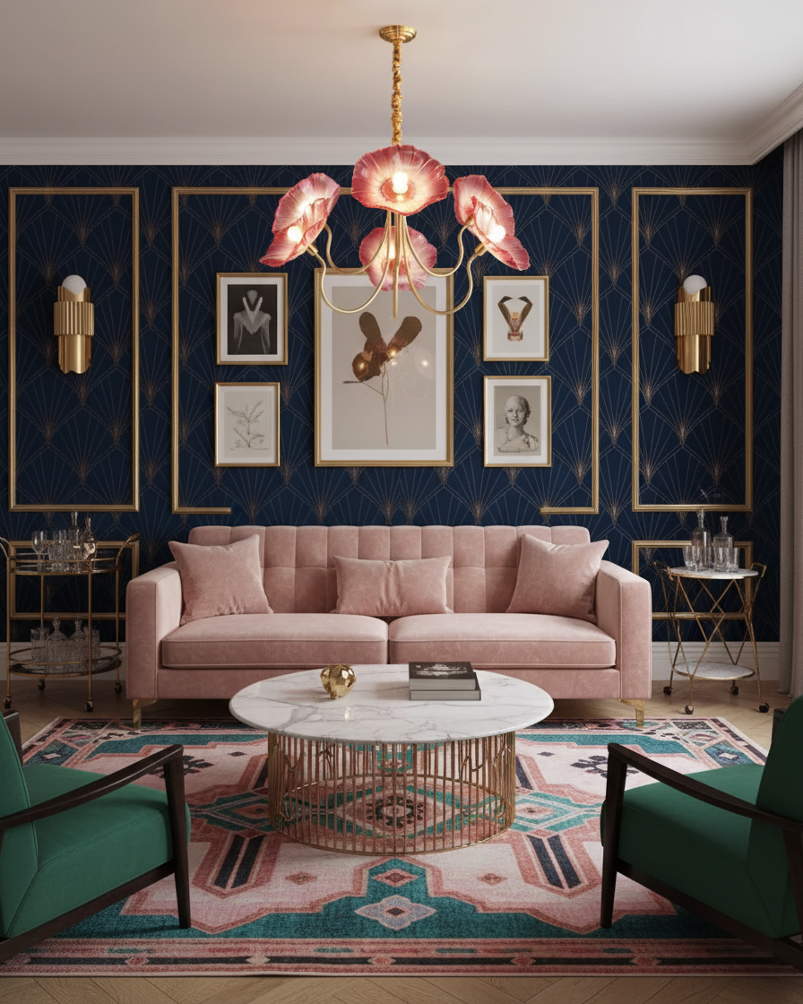 Hanglamp van mat glas met bloemdesign, 35 inch, meerarmig armatuur, helder roze goud, plafondverlichting voor eetkamer, woonkamer, hal, entree, modern in | Thomler