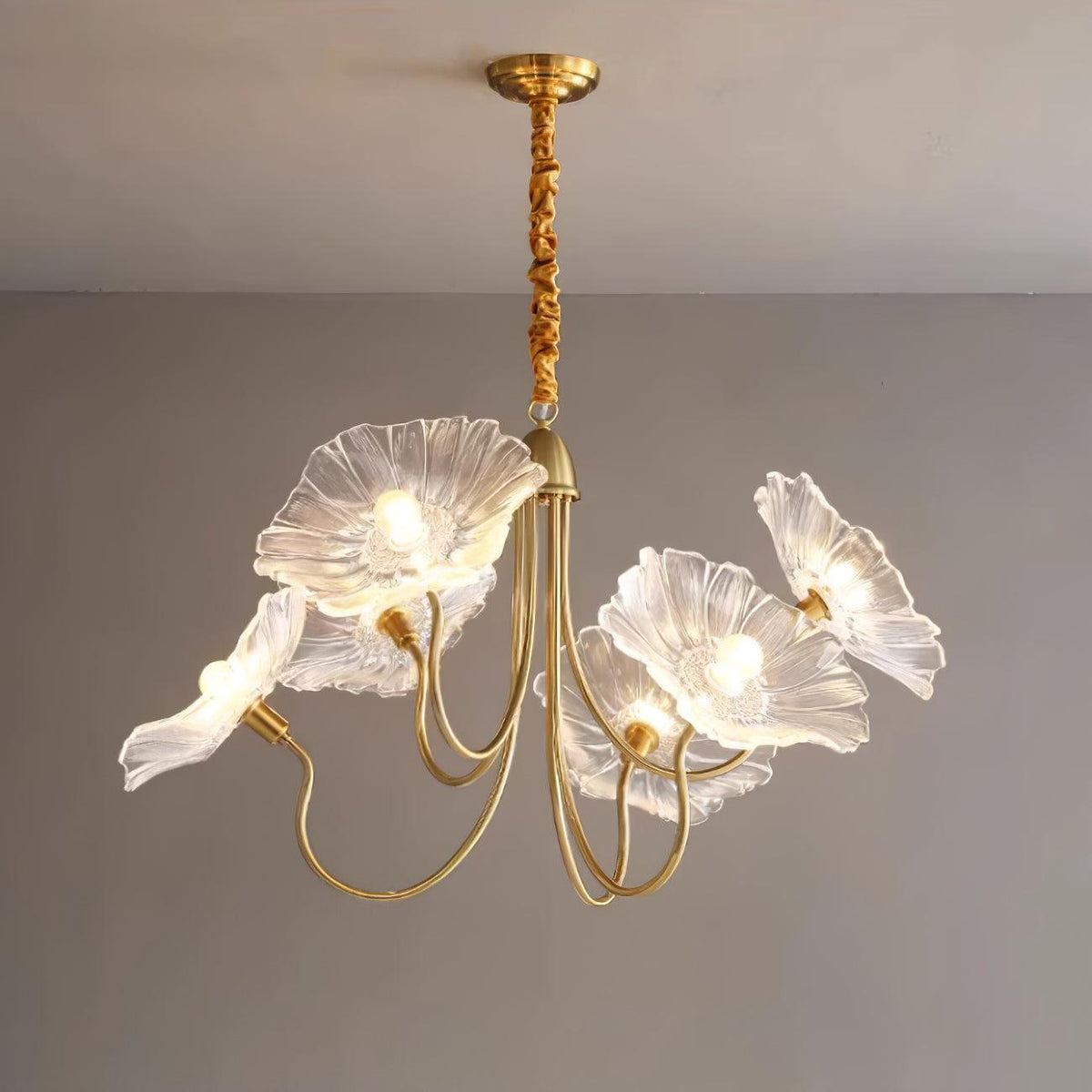 Hanglamp van mat glas met bloemdesign, 35 inch, meerarmig armatuur, helder roze goud, plafondverlichting voor eetkamer, woonkamer, hal, entree, modern in | Thomler