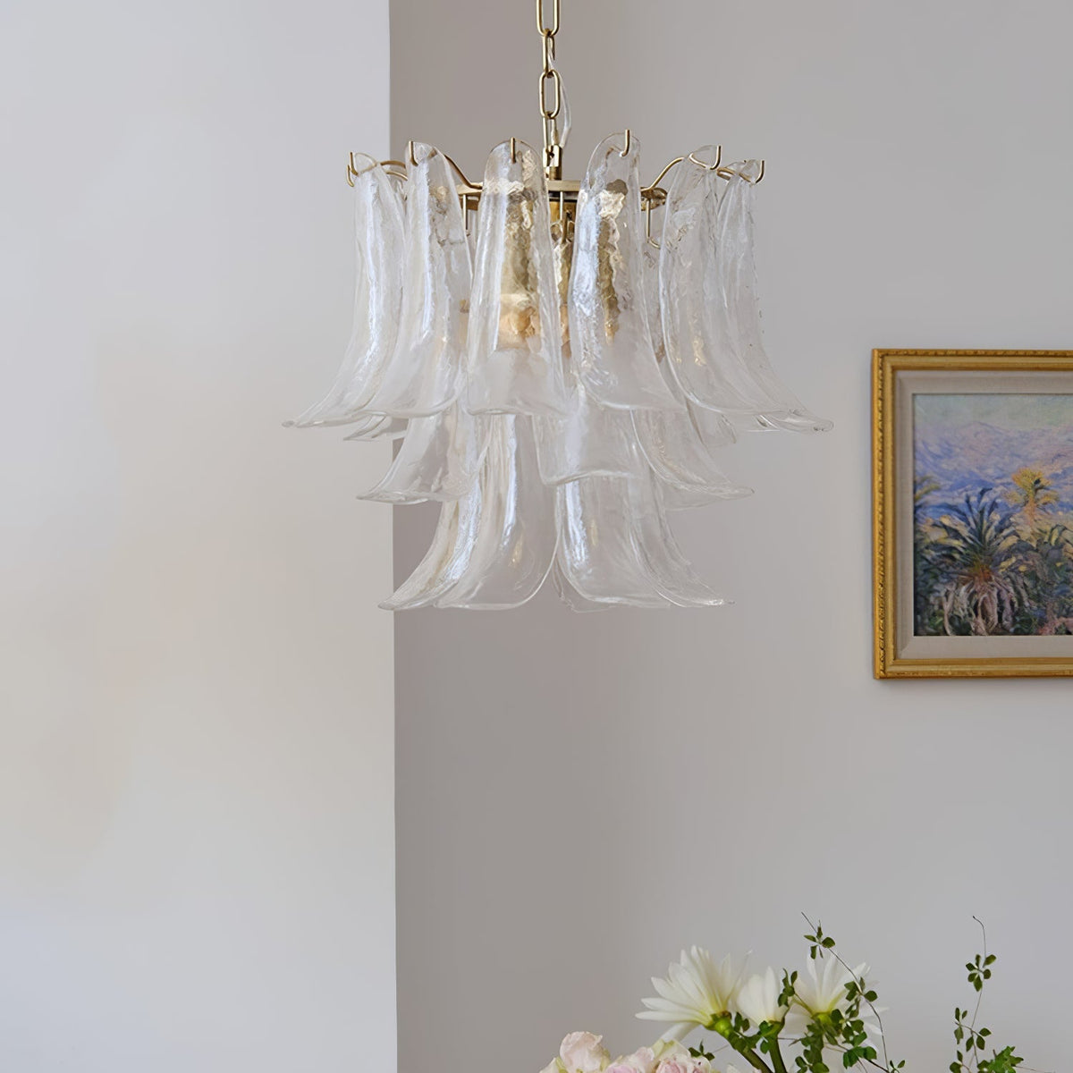 Multi-Arm Glass Pendant Light Fixture with E14 Sockets – Adjustable Height Hanging Lamp for Dining Room, Foyer & Living Room – Metal Frame w | Thomler