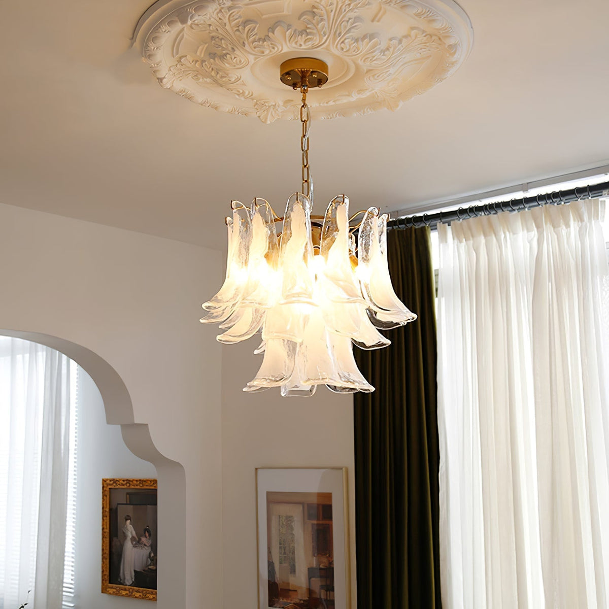 Multi-Arm Glass Pendant Light Fixture with E14 Sockets – Adjustable Height Hanging Lamp for Dining Room, Foyer & Living Room – Metal Frame w | Thomler