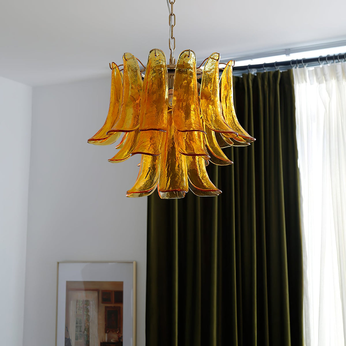 Multi-Arm Glass Pendant Light Fixture with E14 Sockets – Adjustable Height Hanging Lamp for Dining Room, Foyer & Living Room – Metal Frame w | Thomler