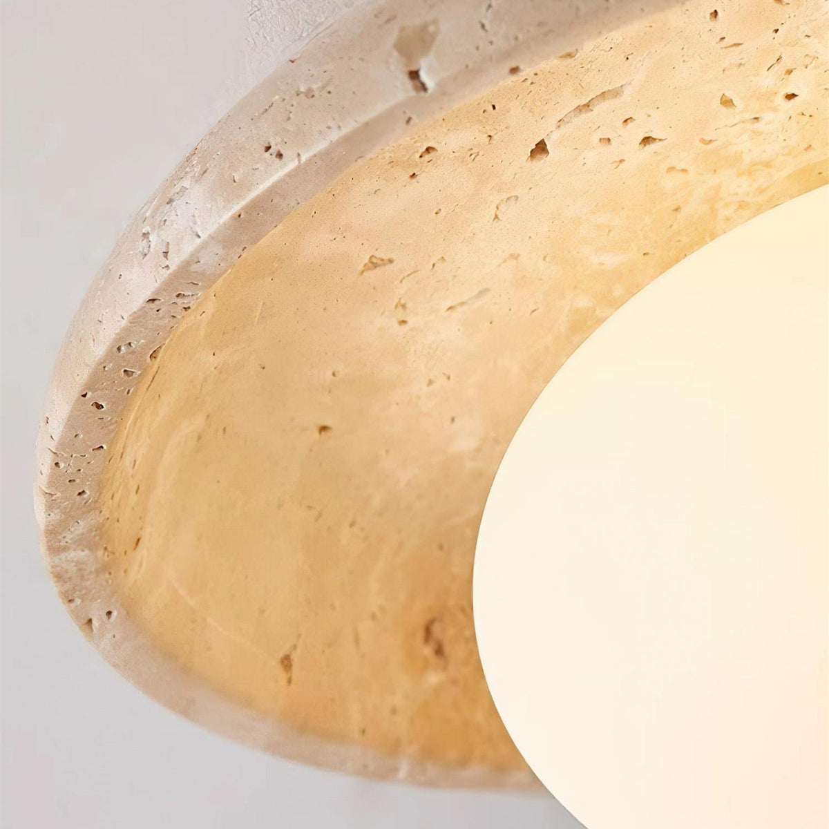 Compact Flush Mount Light Fixture with Natural Stone and Wood 10 in Round for Entryway Bedroom Low Profile Wall or Ceiling Installation | Thomler