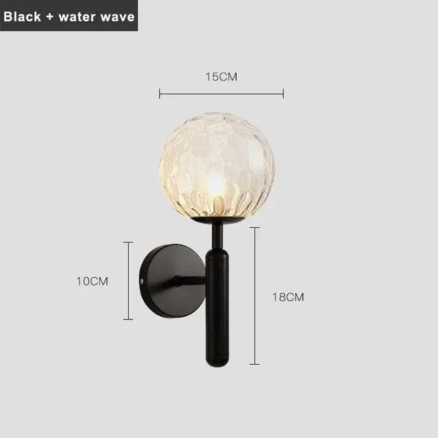 Decoratieve wandlamp met handgemaakte glazen kap voor woonkamer, slaapkamer, hal, modern messing, zwarte afwerking | Thomler