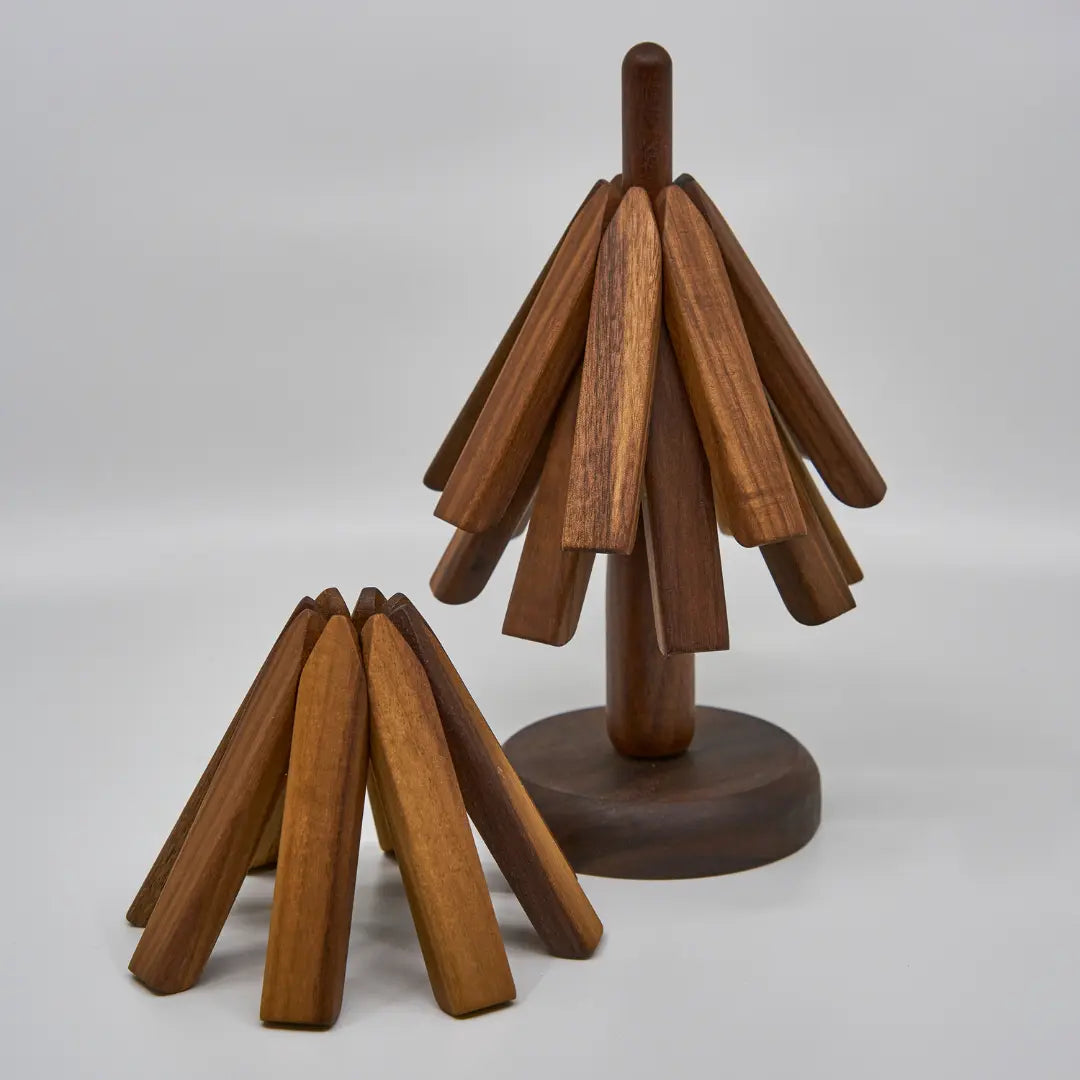 Wooden Hot Pad Holder Stand Tree Design Countertop Storage Organizer Natural Heat Resistant Kitchen Display Rack for Pot Holders Tabletop Di | Thomler