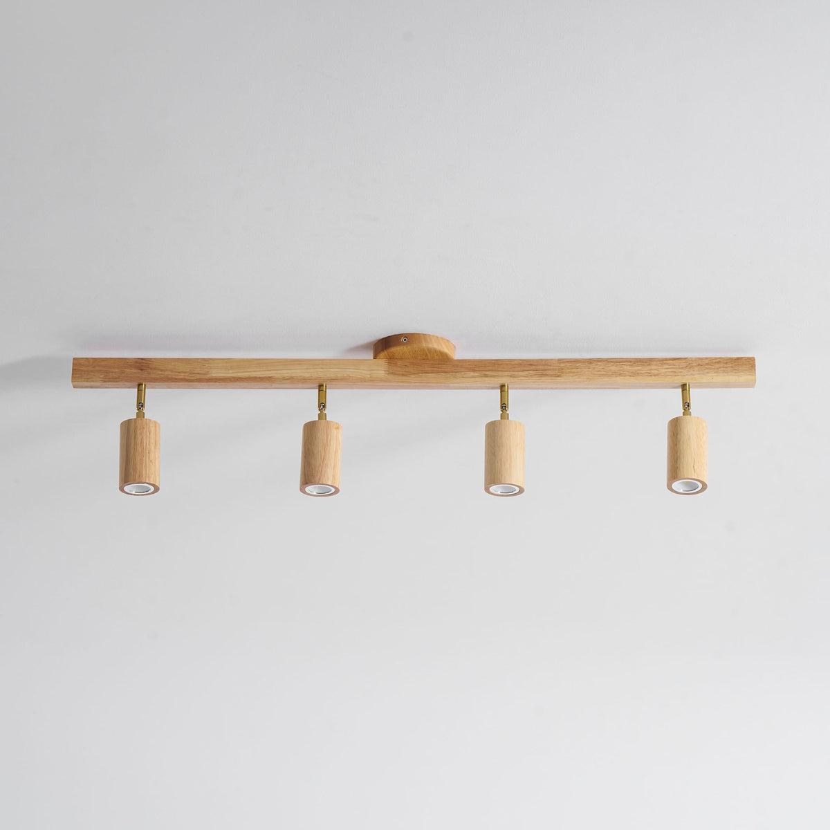 Foco de riel con múltiples cabezales y pantallas de madera para cocina, comedor y sala de estar | Lámpara LED ajustable para riel | Techo rústico de granja