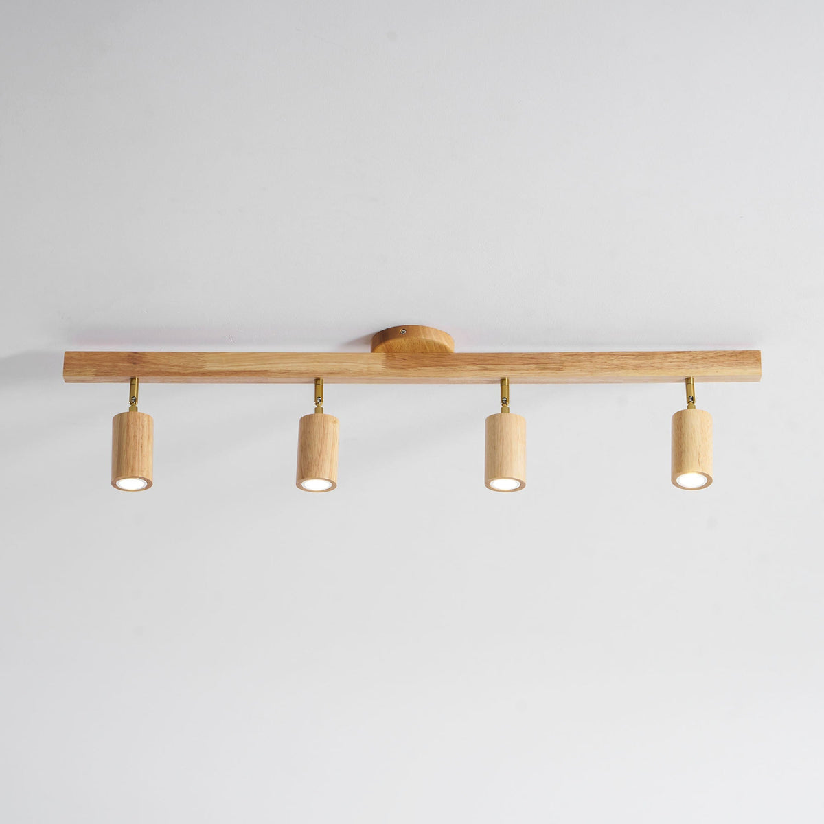 Foco de riel con múltiples cabezales y pantallas de madera para cocina, comedor y sala de estar | Lámpara LED ajustable para riel | Techo rústico de granja