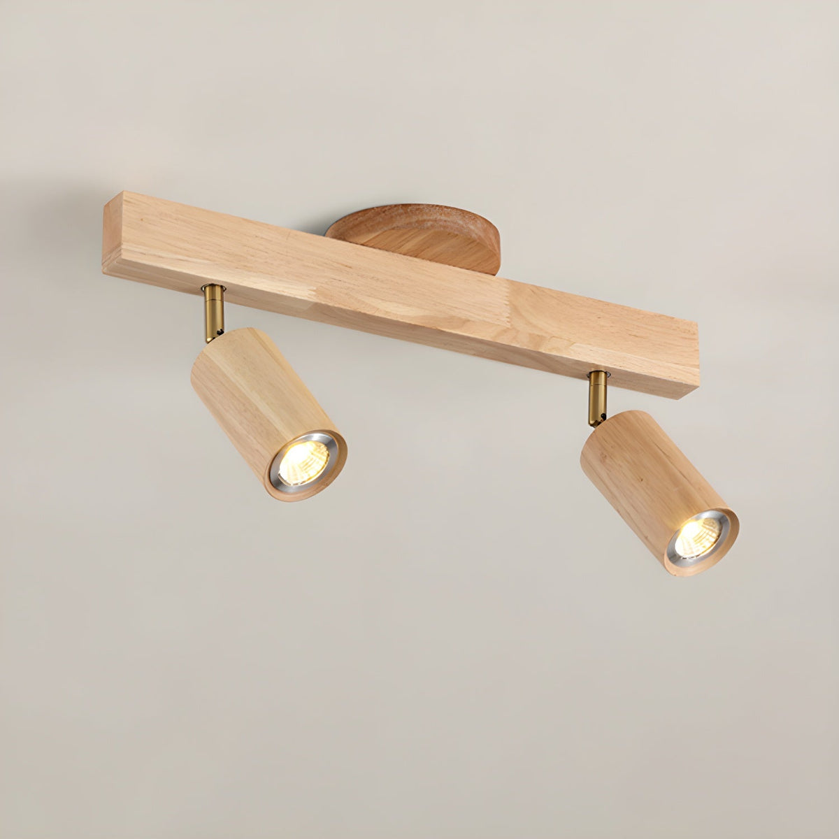 Foco de riel con múltiples cabezales y pantallas de madera para cocina, comedor y sala de estar | Lámpara LED ajustable para riel | Techo rústico de granja