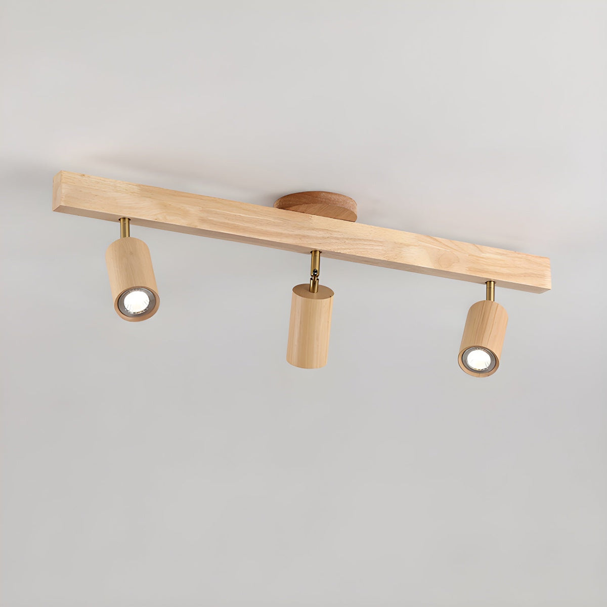 Foco de riel con múltiples cabezales y pantallas de madera para cocina, comedor y sala de estar | Lámpara LED ajustable para riel | Techo rústico de granja