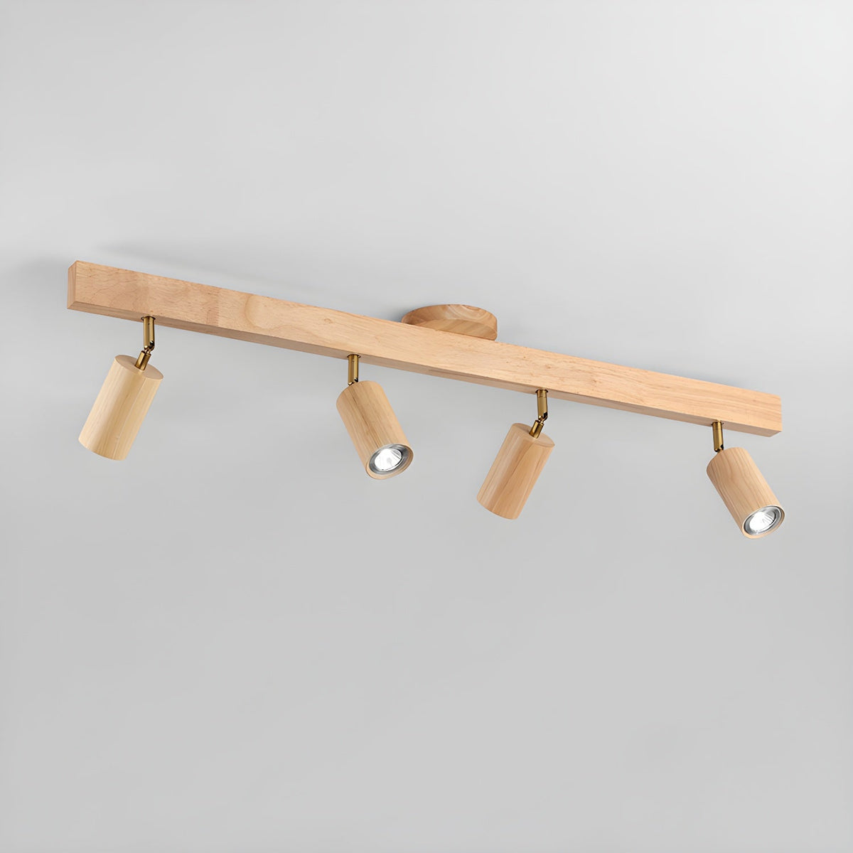 Foco de riel con múltiples cabezales y pantallas de madera para cocina, comedor y sala de estar | Lámpara LED ajustable para riel | Techo rústico de granja