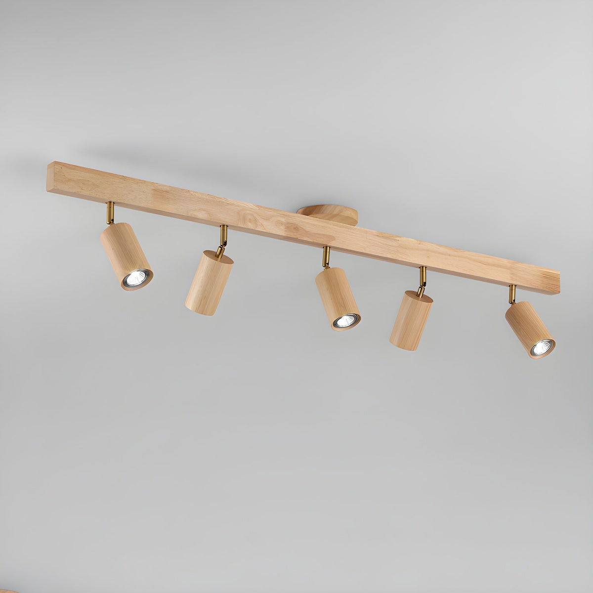 Foco de riel con múltiples cabezales y pantallas de madera para cocina, comedor y sala de estar | Lámpara LED ajustable para riel | Techo rústico de granja