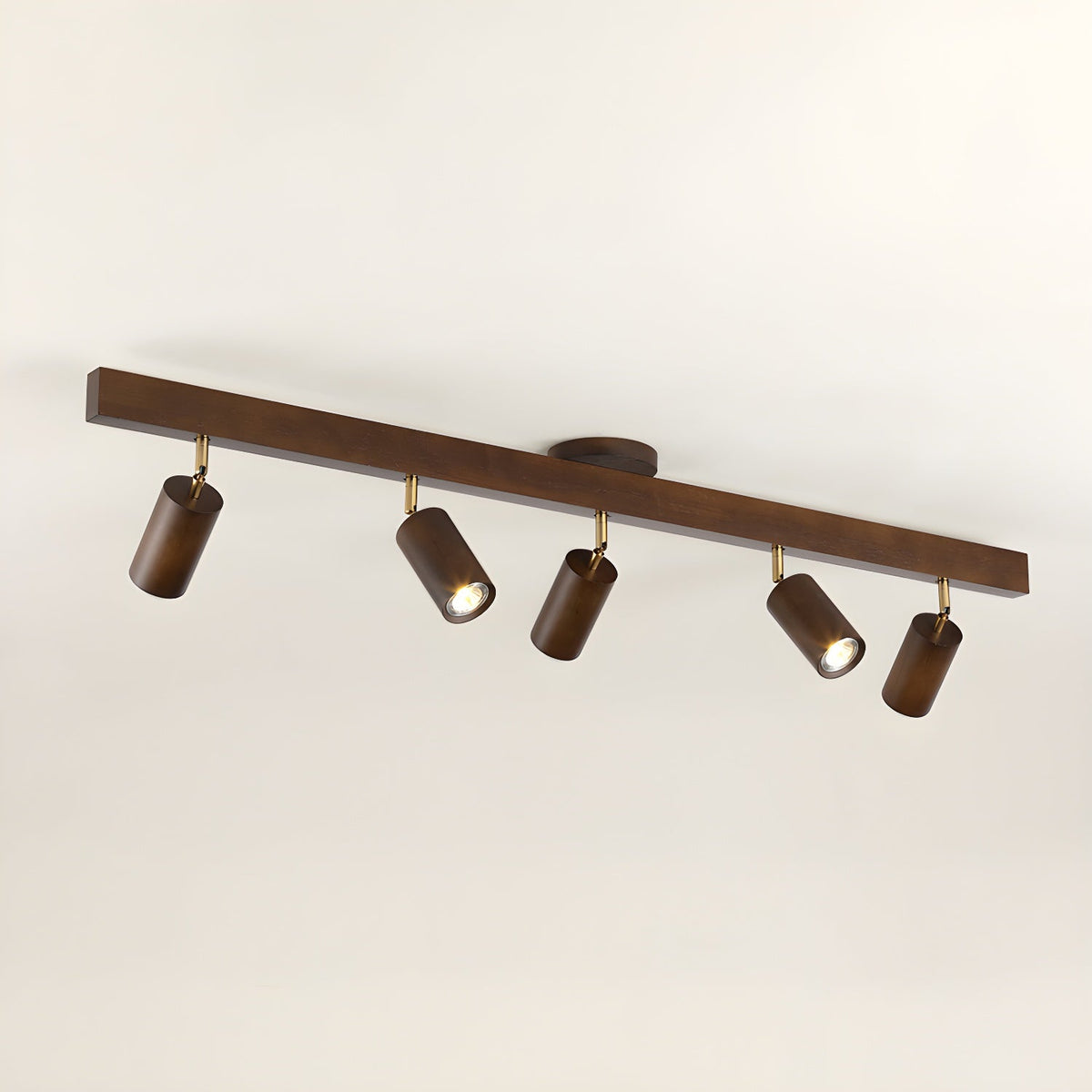 Foco de riel con múltiples cabezales y pantallas de madera para cocina, comedor y sala de estar | Lámpara LED ajustable para riel | Techo rústico de granja