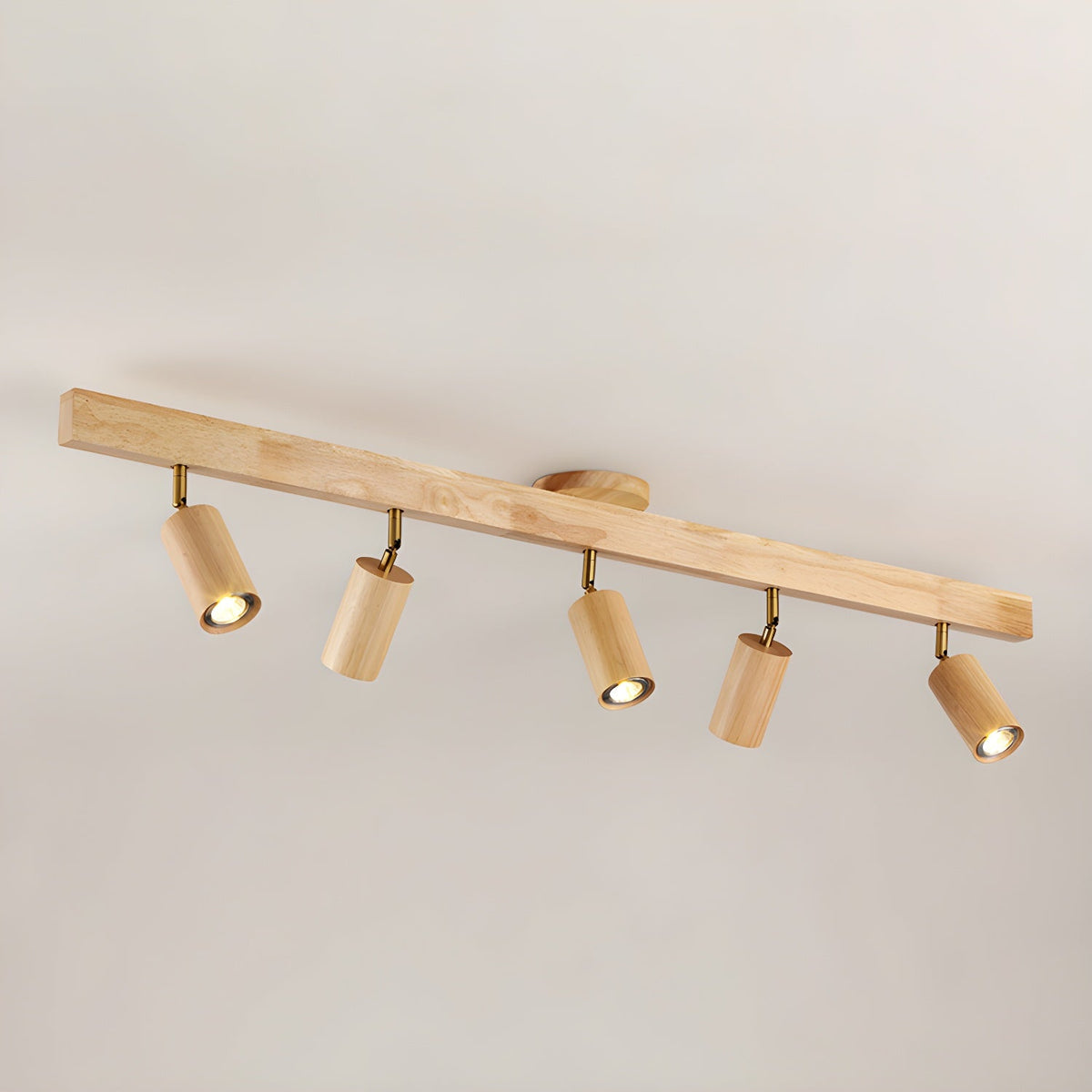 Foco de riel con múltiples cabezales y pantallas de madera para cocina, comedor y sala de estar | Lámpara LED ajustable para riel | Techo rústico de granja