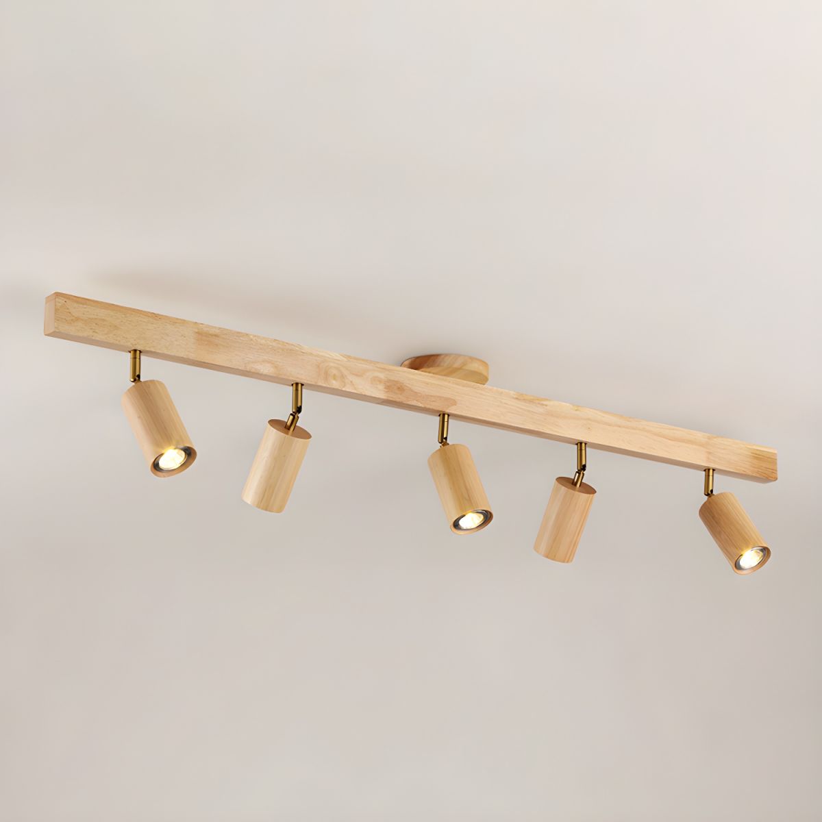Foco de riel con múltiples cabezales y pantallas de madera para cocina, comedor y sala de estar | Lámpara LED ajustable para riel | Techo rústico de granja