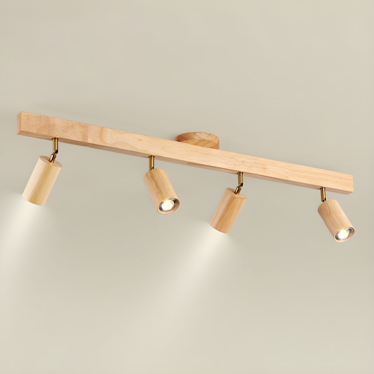 Foco de riel con múltiples cabezales y pantallas de madera para cocina, comedor y sala de estar | Lámpara LED ajustable para riel | Techo rústico de granja