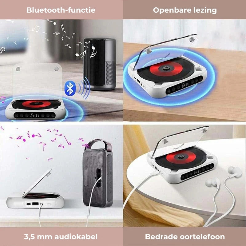 Tragbarer CD-Player mit Bluetooth 5.3-Funkverbindung, USB-C-Aufladung, kompakter, leichter Musik-Player für Kopfhörer und Lautsprecher, S