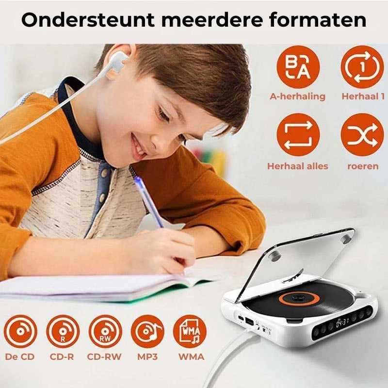 Tragbarer CD-Player mit Bluetooth 5.3-Funkverbindung, USB-C-Aufladung, kompakter, leichter Musik-Player für Kopfhörer und Lautsprecher, S