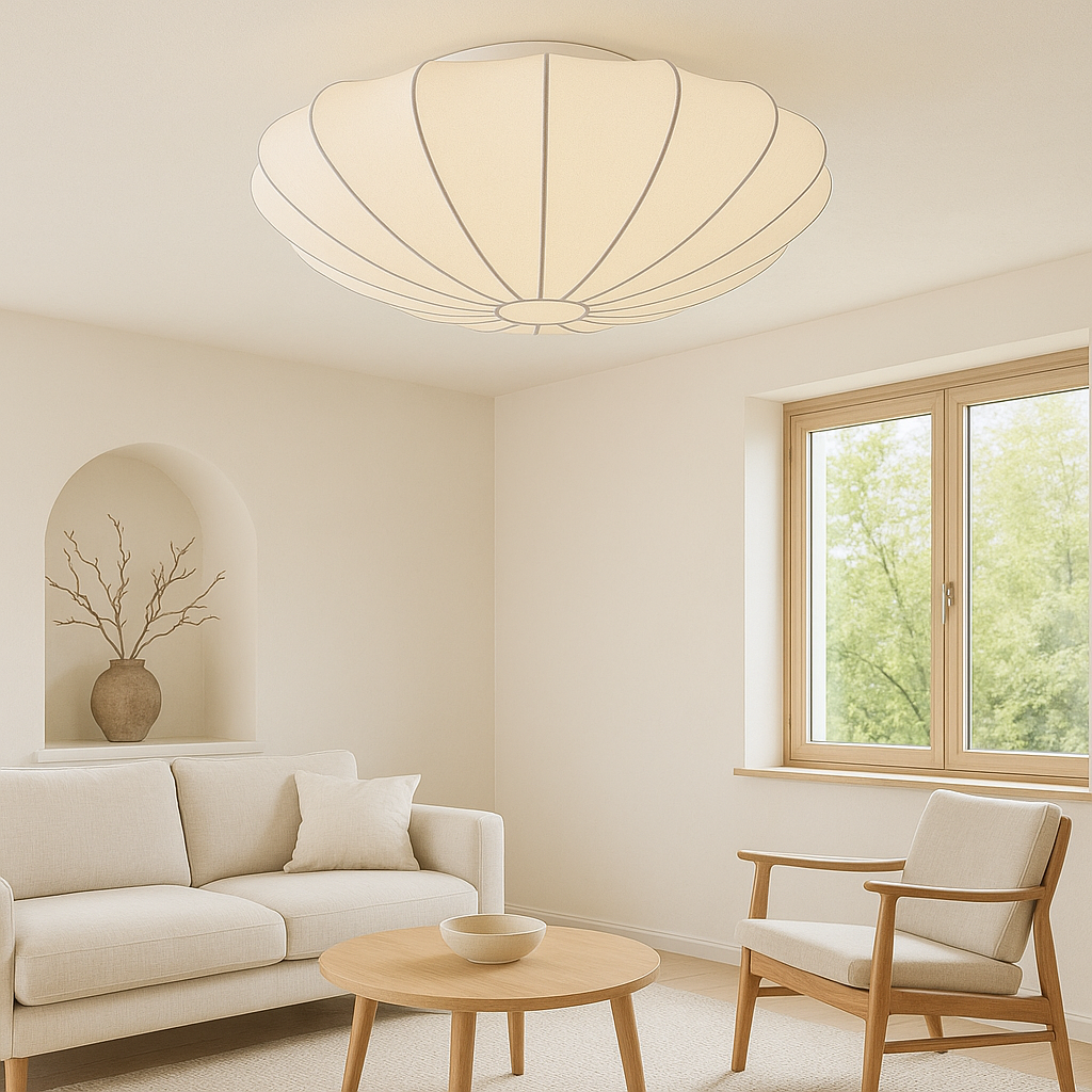 Flush Mount Round Light Fixture White Silk Shade 31.5 Inch Warm Glow for Bedrooms Living Rooms Modern Minimalist Home Overhead Lighting | Thomler