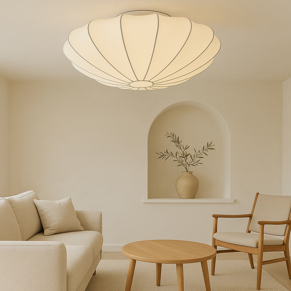 Flush Mount Round Light Fixture White Silk Shade 31.5 Inch Warm Glow for Bedrooms Living Rooms Modern Minimalist Home Overhead Lighting | Thomler