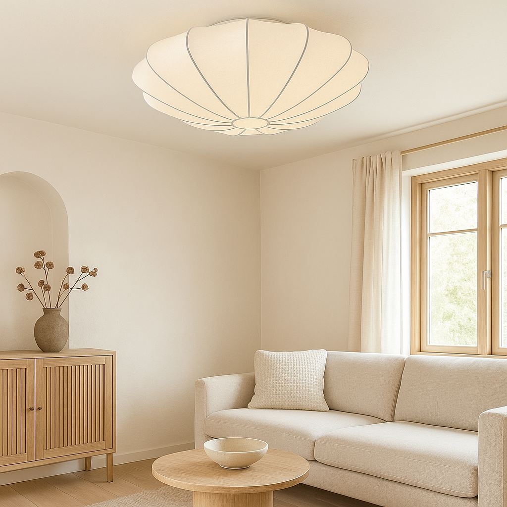 Flush Mount Round Light Fixture White Silk Shade 31.5 Inch Warm Glow for Bedrooms Living Rooms Modern Minimalist Home Overhead Lighting | Thomler