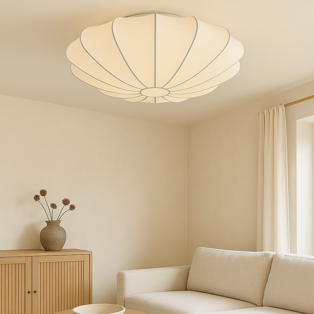 Flush Mount Round Light Fixture White Silk Shade 31.5 Inch Warm Glow for Bedrooms Living Rooms Modern Minimalist Home Overhead Lighting | Thomler