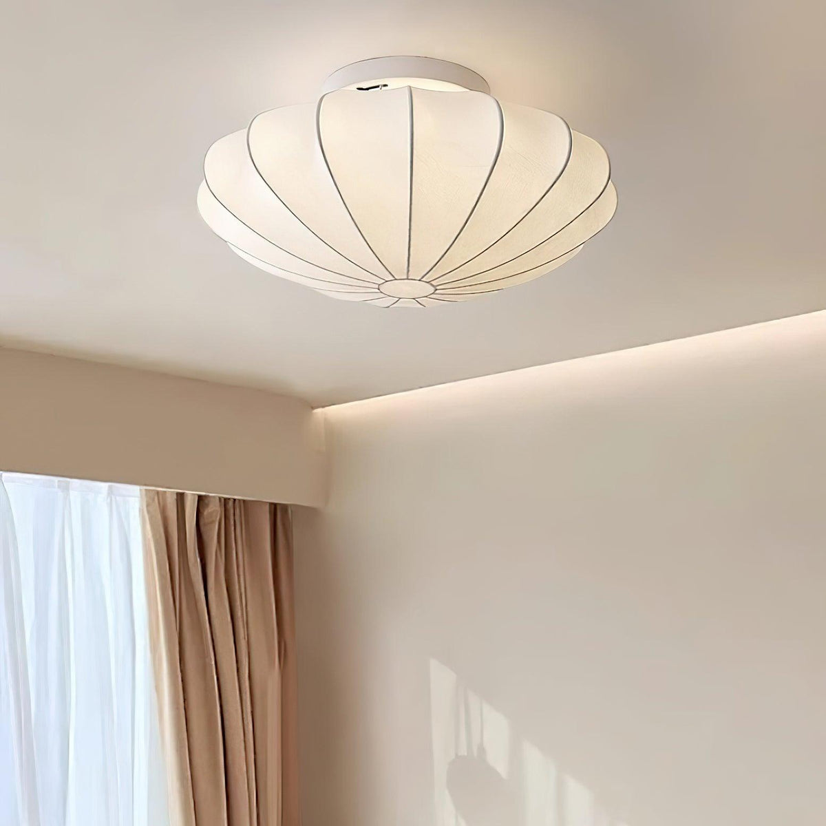 Flush Mount Pendant with Silk Shade White Metal Base for Bedroom Living Room Hallway Soft Glow E26 Socket 40W Compatible Wall or Ceiling Ins | Thomler