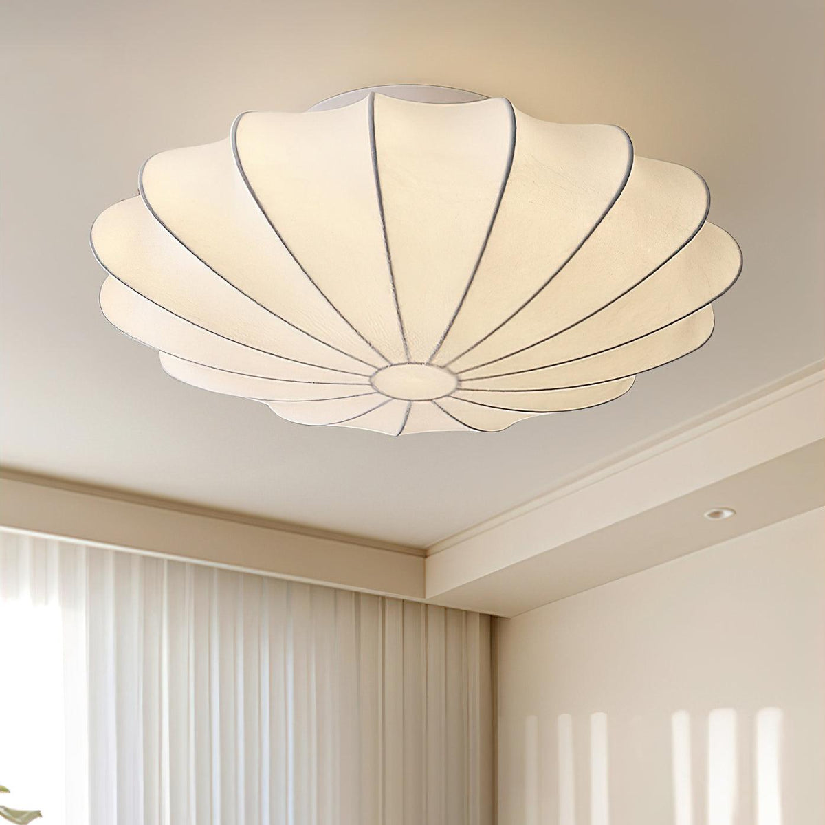 Inbouw hanglamp met zijden kap, wit metalen voet voor slaapkamer, woonkamer, hal, zachte gloed, E26-fitting, 40W compatibel, wand- of plafondmontage | Thomler