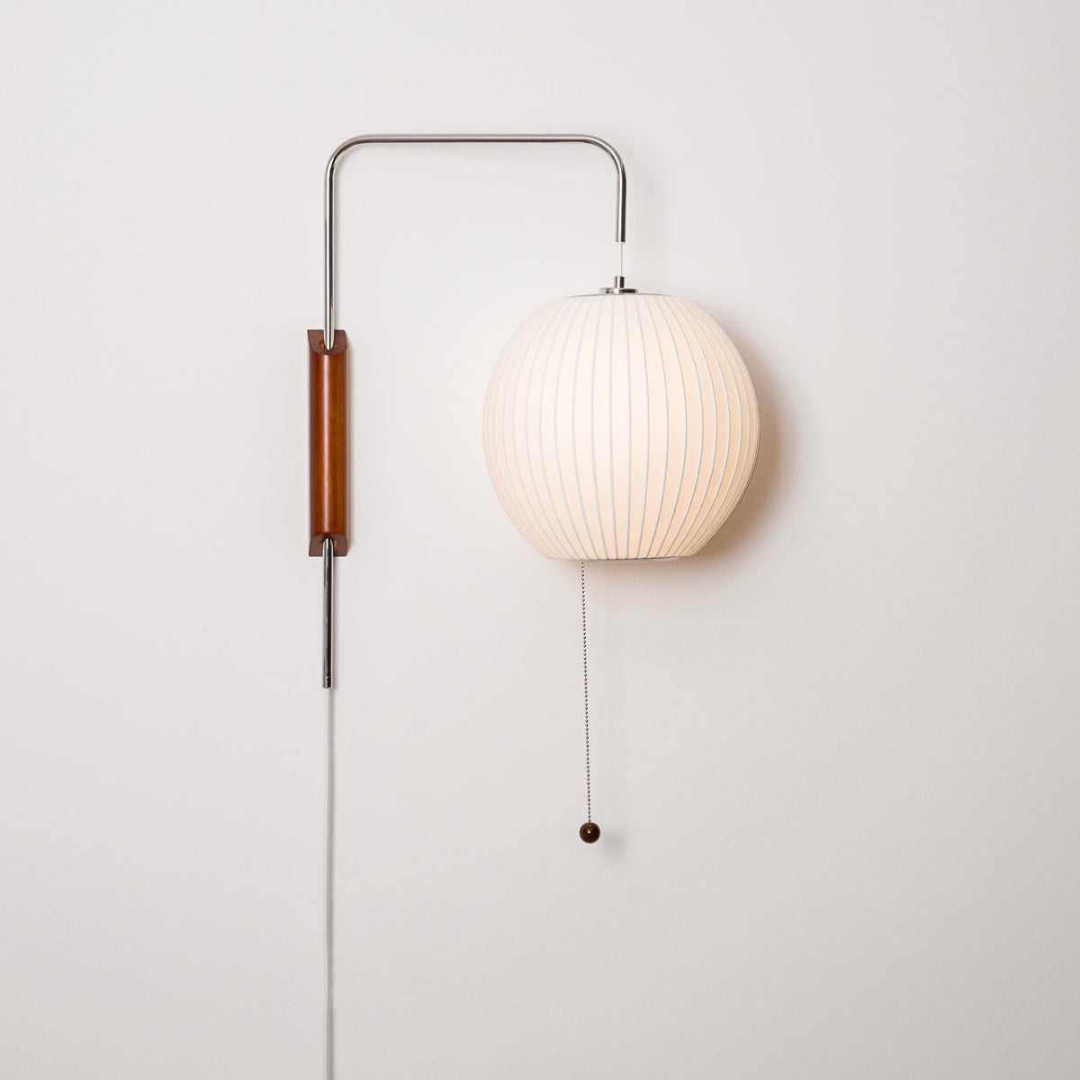 Draaibare bolwandlamp met verstelbaar snoer 40 cm in walnoot chroom afwerking plug-in led-wandlamp voor slaapkamer kantoor woonkamer